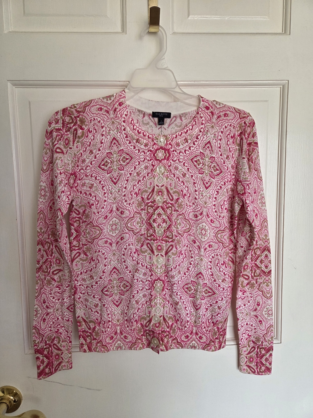 NWT Talbots Pink Paisley Button Cardigan Petite Small
